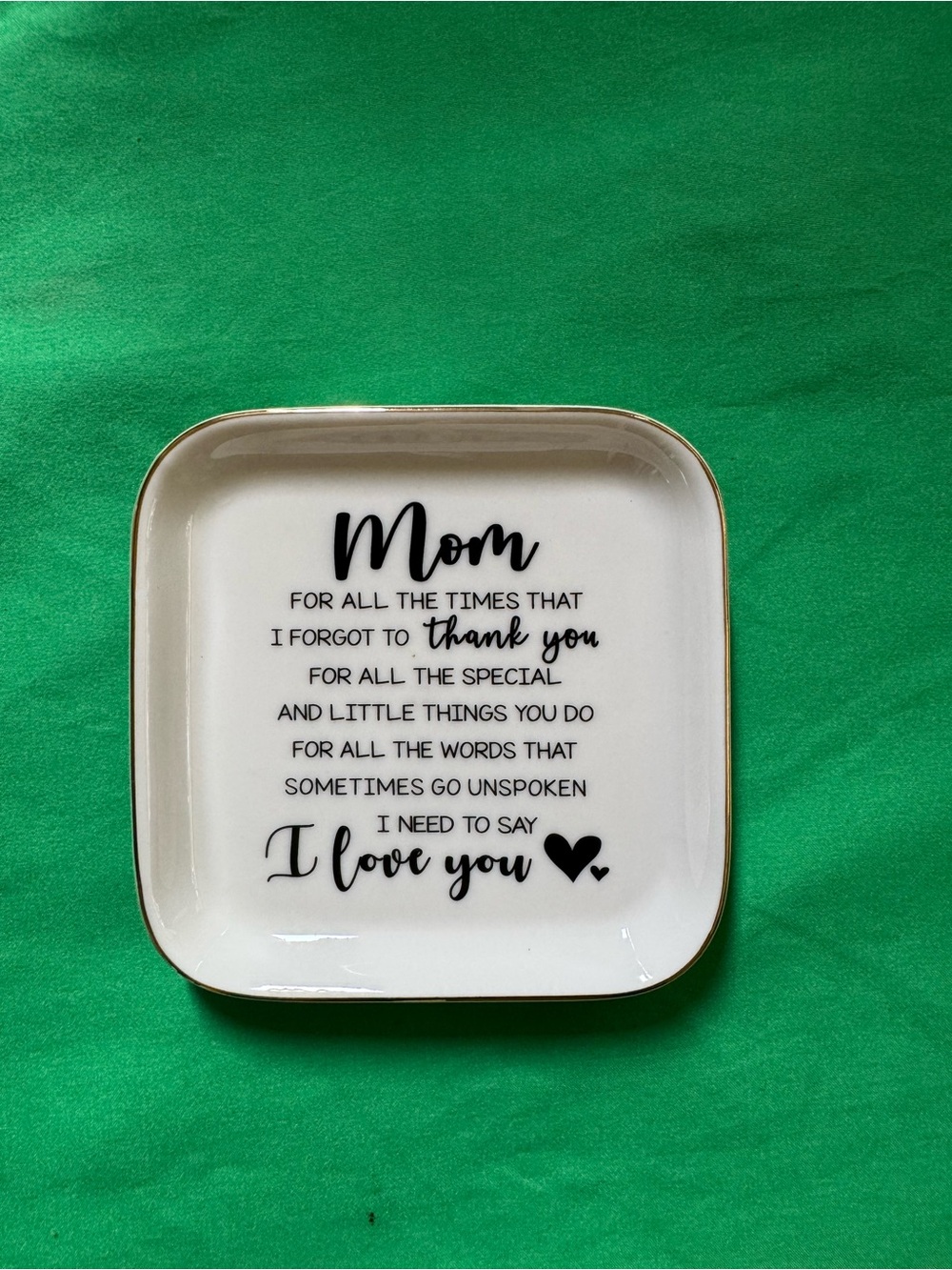 Mom Sentiment Trinket jewelry Dish - White with Black Script NWT